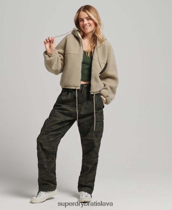 Superdry ženy mikina s kapucňou borg na zips 6B4ZTR5771 oblečenie béžová