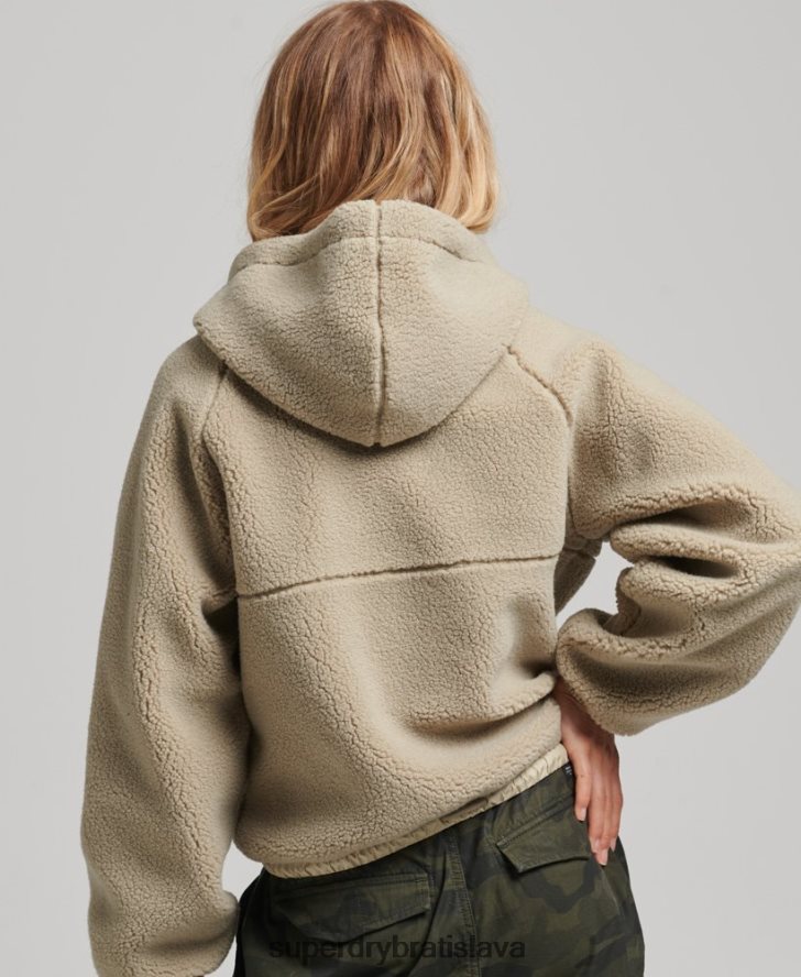 Superdry ženy mikina s kapucňou borg na zips 6B4ZTR5771 oblečenie béžová