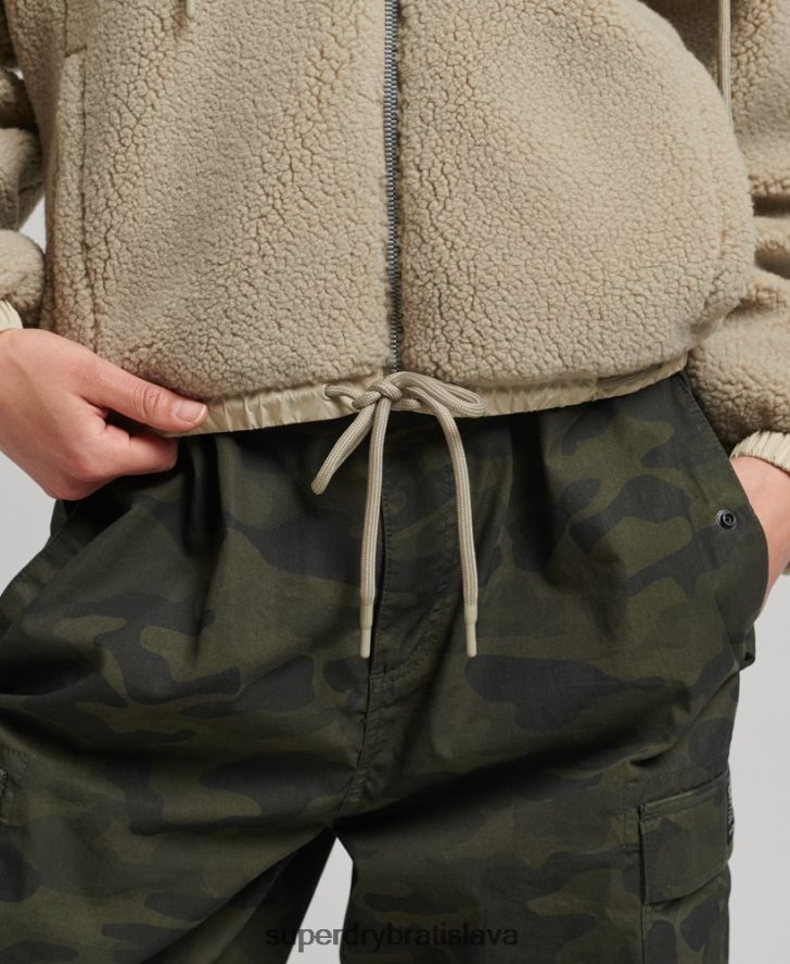 Superdry ženy mikina s kapucňou borg na zips 6B4ZTR5771 oblečenie béžová