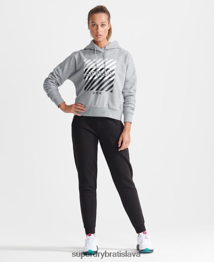 Superdry ženy mikina s kapucňou na tréning core sport crop 6B4ZTR6149 oblečenie sivá