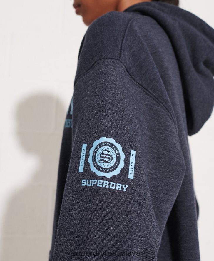 Superdry ženy mikina s kapucňou na univerzitnú grafiku 6B4ZTR5977 oblečenie Modrá