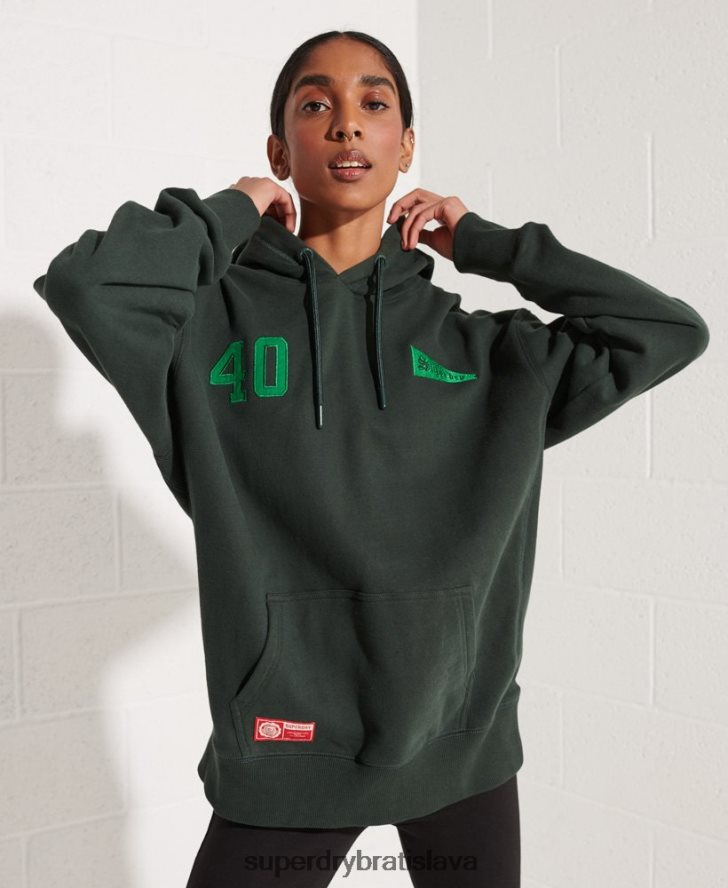 Superdry ženy mikina s kapucňou na univerzitnú grafiku 6B4ZTR6168 oblečenie zelená