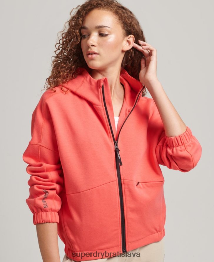 Superdry ženy mikina s kapucňou na zips 6B4ZTR5888 oblečenie koralový
