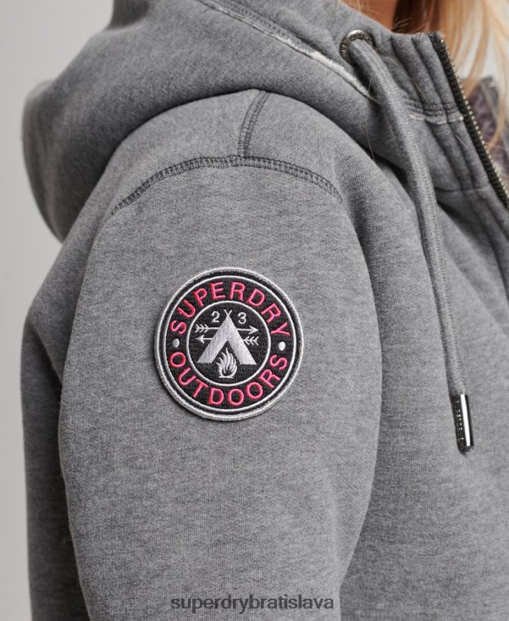Superdry ženy mikina s kapucňou na zips s čiernym medveďom borg z organickej bavlny 6B4ZTR5991 oblečenie sivá