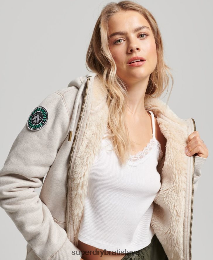 Superdry ženy mikina s kapucňou na zips s čiernym medveďom borg z organickej bavlny 6B4ZTR6093 oblečenie svetlo šedá