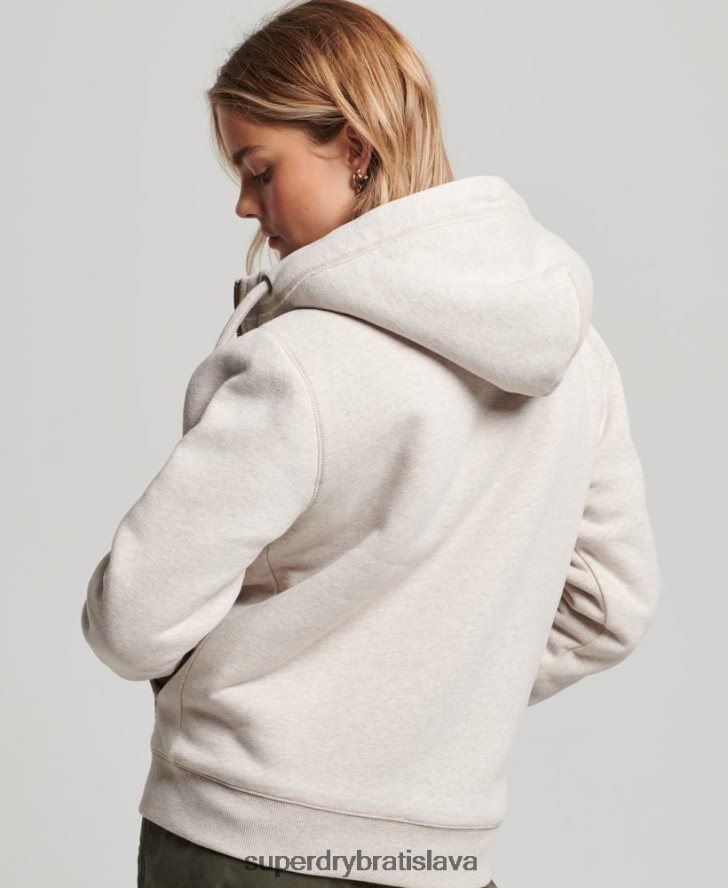 Superdry ženy mikina s kapucňou na zips s čiernym medveďom borg z organickej bavlny 6B4ZTR6093 oblečenie svetlo šedá