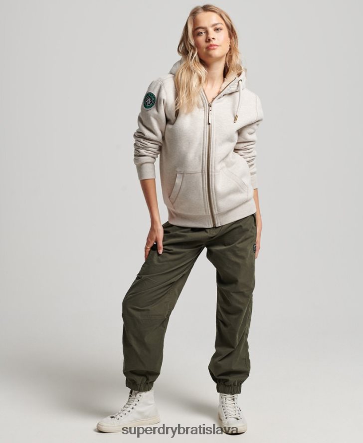 Superdry ženy mikina s kapucňou na zips s čiernym medveďom borg z organickej bavlny 6B4ZTR6093 oblečenie svetlo šedá