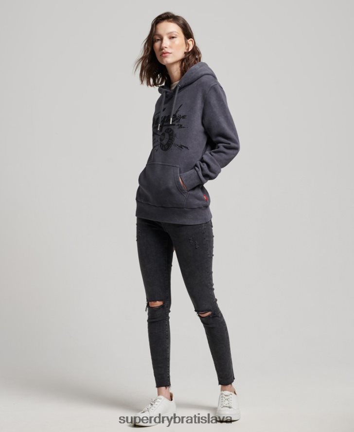 Superdry ženy mikina s kapucňou pre vintage merch store 6B4ZTR3367 oblečenie čierna