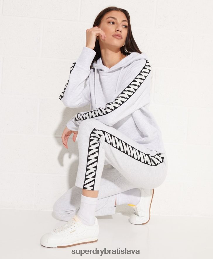 Superdry ženy mikina s kapucňou s logom tape crop 6B4ZTR6147 oblečenie svetlo šedá