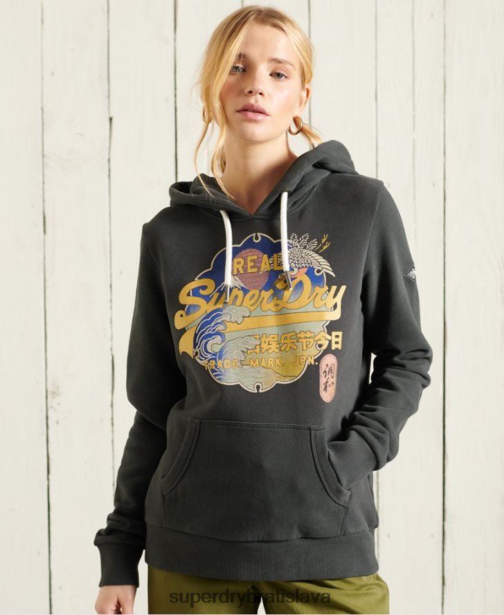 Superdry ženy mikina s kapucňou s vintage logom 6B4ZTR6178 oblečenie tmavošedý