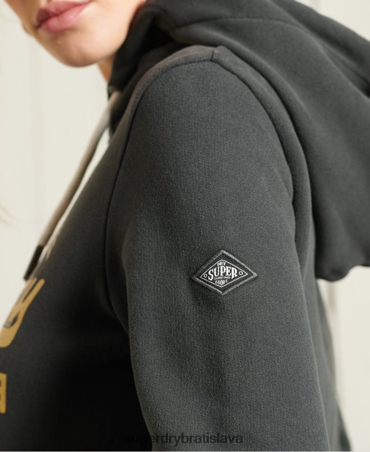 Superdry ženy mikina s kapucňou s vintage logom 6B4ZTR6178 oblečenie tmavošedý