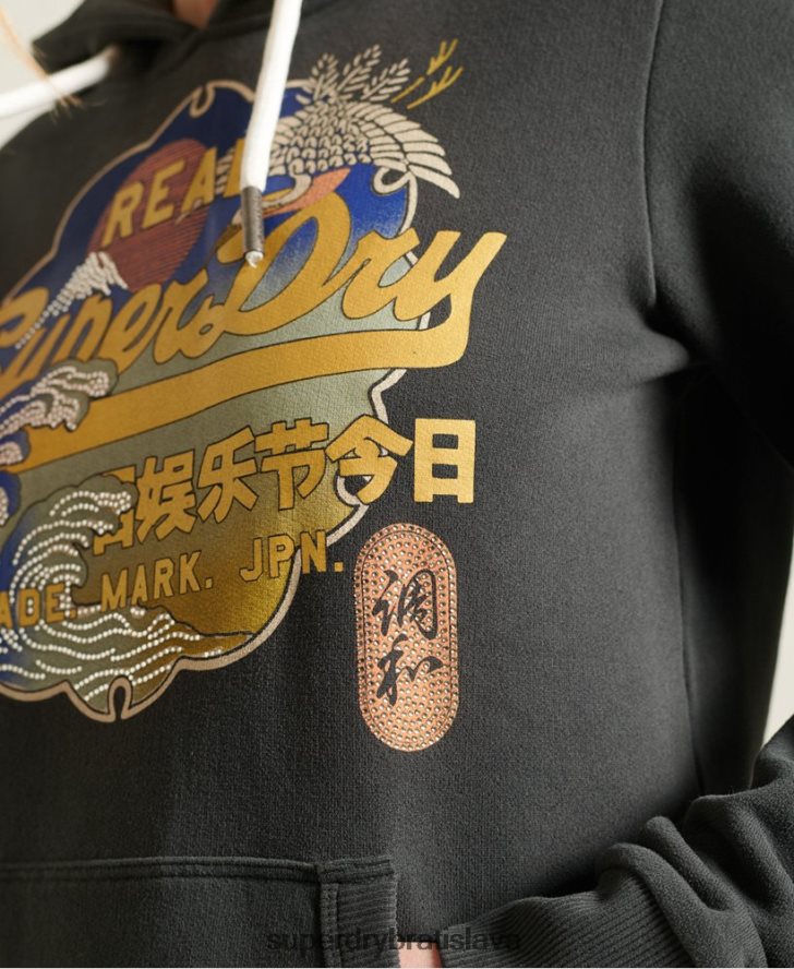 Superdry ženy mikina s kapucňou s vintage logom 6B4ZTR6178 oblečenie tmavošedý
