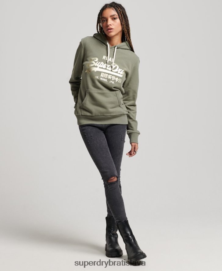 Superdry ženy mikina s kapucňou zdobená vintage logom 6B4ZTR3276 oblečenie zelená
