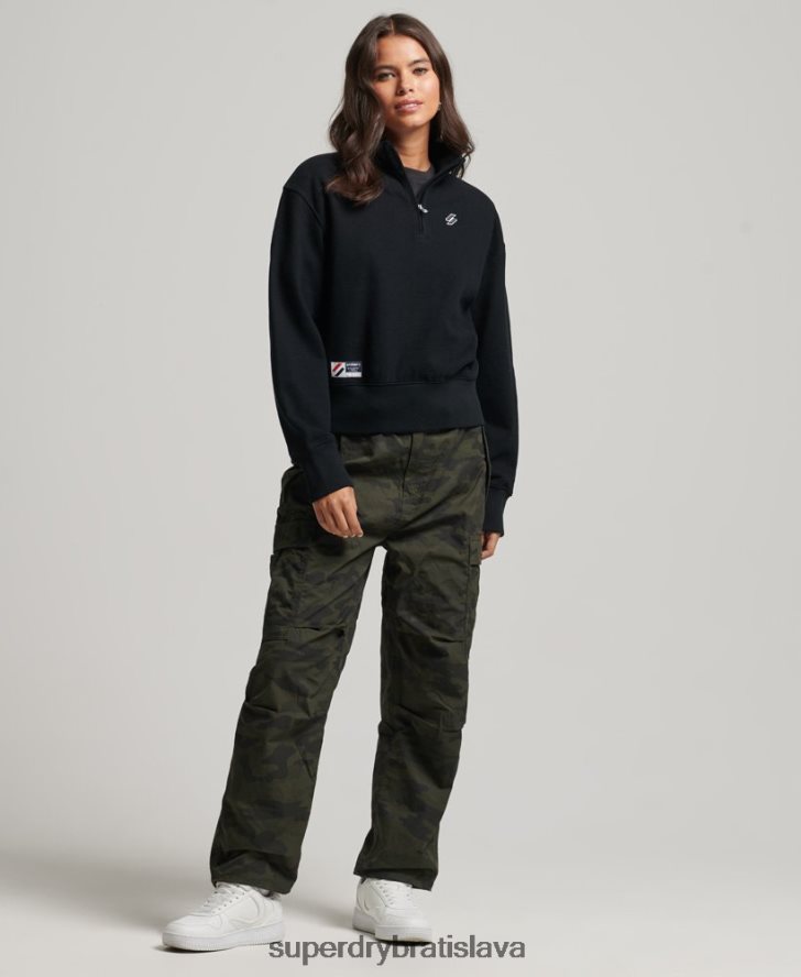 Superdry ženy mikina s polovičným zipsom s logom 6B4ZTR5840 oblečenie čierna
