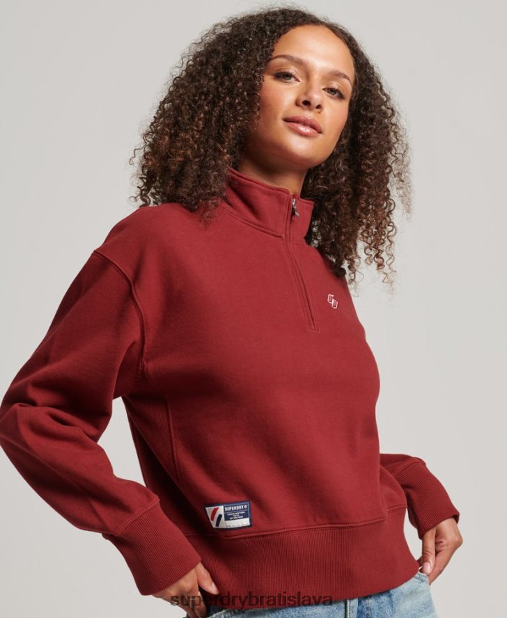 Superdry ženy mikina s polovičným zipsom s logom 6B4ZTR6051 oblečenie červená