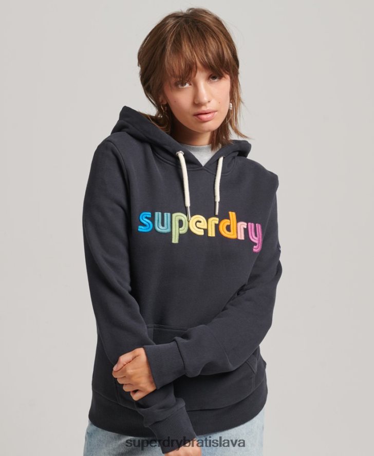 Superdry ženy mikina s vyšívaným dúhovým logom 6B4ZTR3428 oblečenie námorníctvo