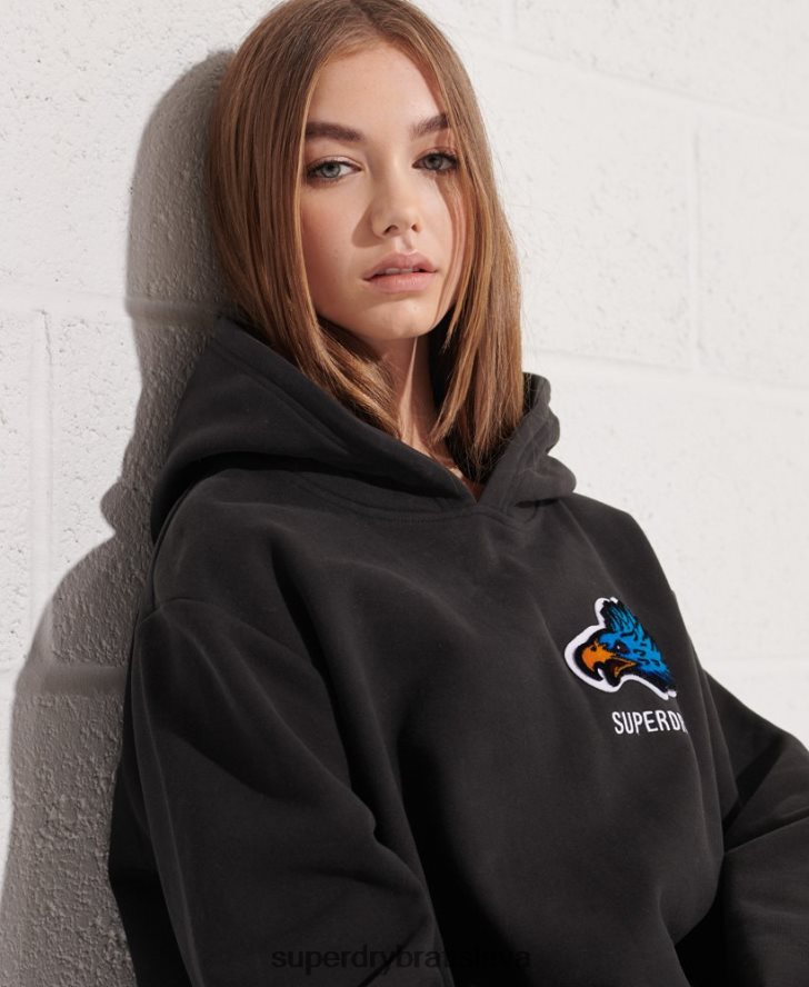 Superdry ženy moderná franšízová nadrozmerná mikina s kapucňou 6B4ZTR3453 oblečenie čierna