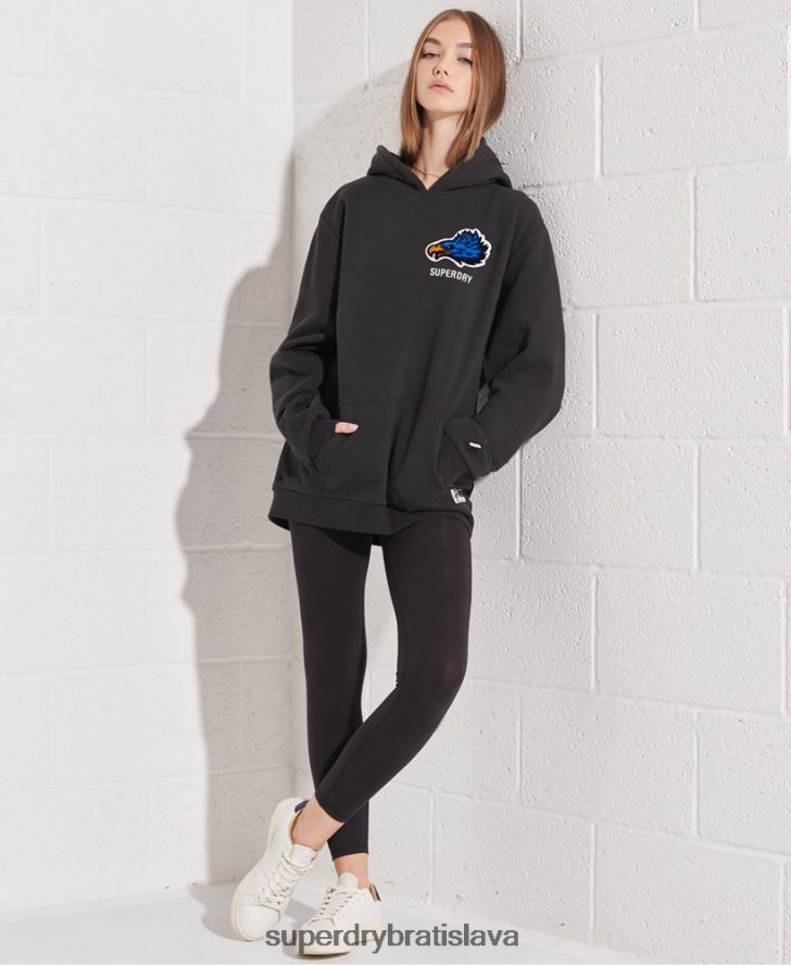Superdry ženy moderná franšízová nadrozmerná mikina s kapucňou 6B4ZTR3453 oblečenie čierna