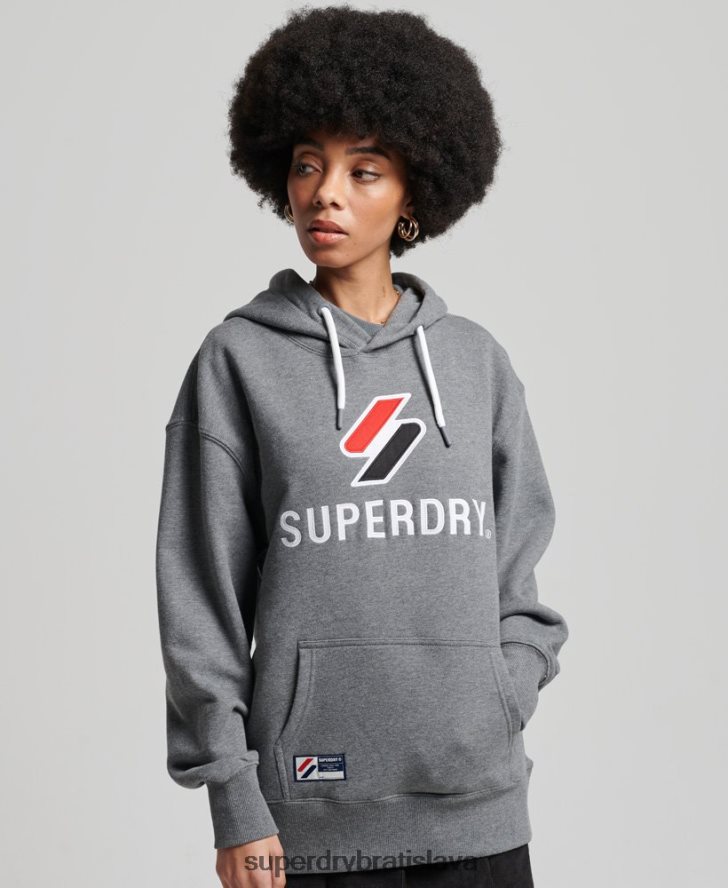 Superdry ženy nášivka oversized mikina s kapucňou 6B4ZTR3390 oblečenie tmavošedý