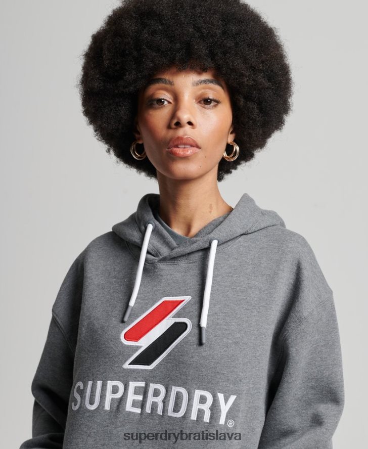 Superdry ženy nášivka oversized mikina s kapucňou 6B4ZTR3390 oblečenie tmavošedý