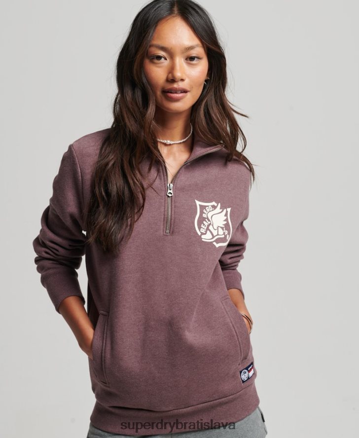 Superdry ženy nadrozmerný atletický top s polovičným zipsom 6B4ZTR6043 oblečenie červená