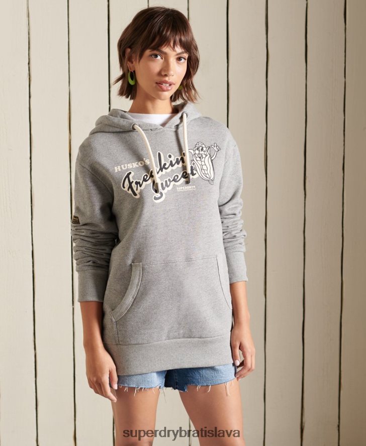 Superdry ženy nadrozmerná dedičná horská mikina s kapucňou 6B4ZTR3469 oblečenie svetlo šedá