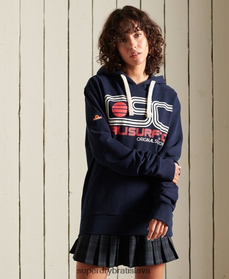 Superdry ženy nadrozmerná mikina s kapucňou cali surf 6B4ZTR6606 oblečenie námorníctvo