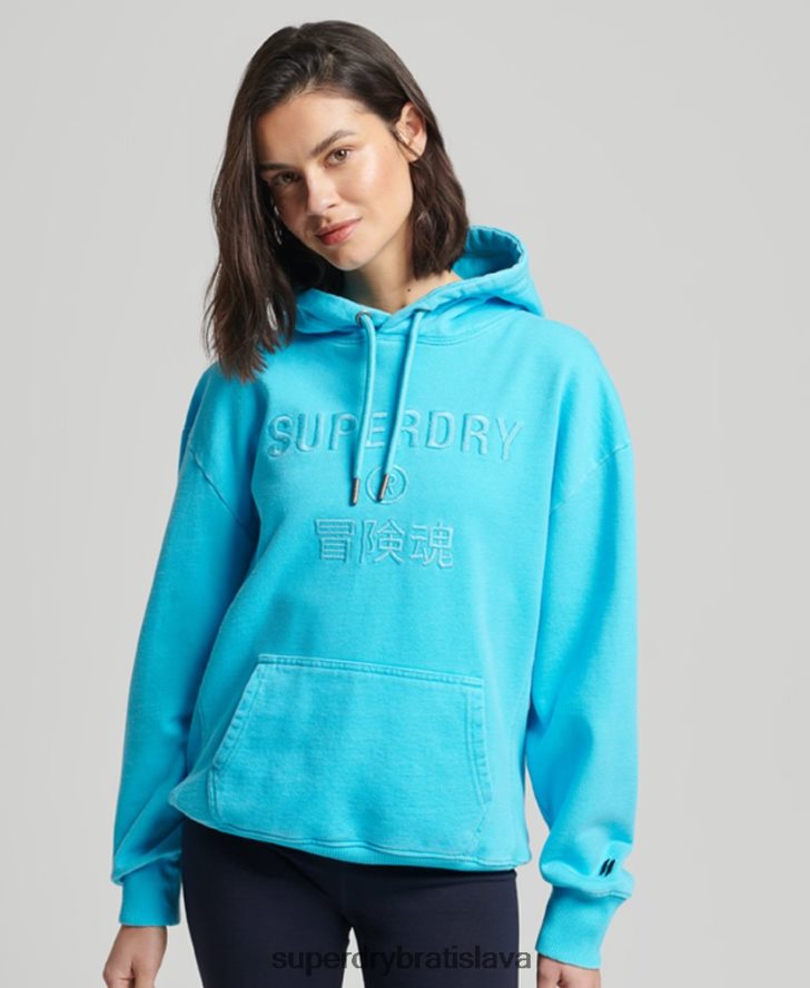 Superdry ženy nadrozmerná mikina s kapucňou s logom na odevy 6B4ZTR5941 oblečenie tyrkysová