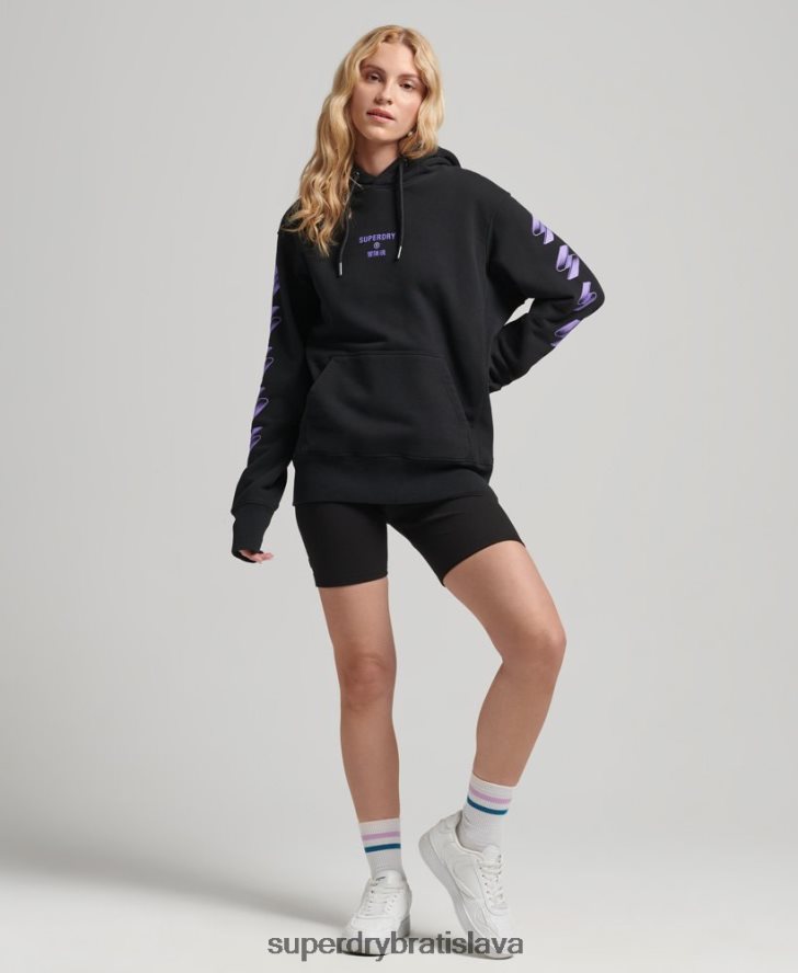 Superdry ženy nadrozmerná mikina s kapucňou s poltónovým logom 6B4ZTR3491 oblečenie čierna