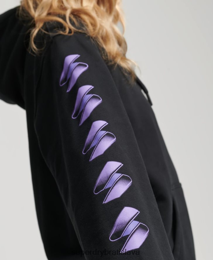 Superdry ženy nadrozmerná mikina s kapucňou s poltónovým logom 6B4ZTR3491 oblečenie čierna