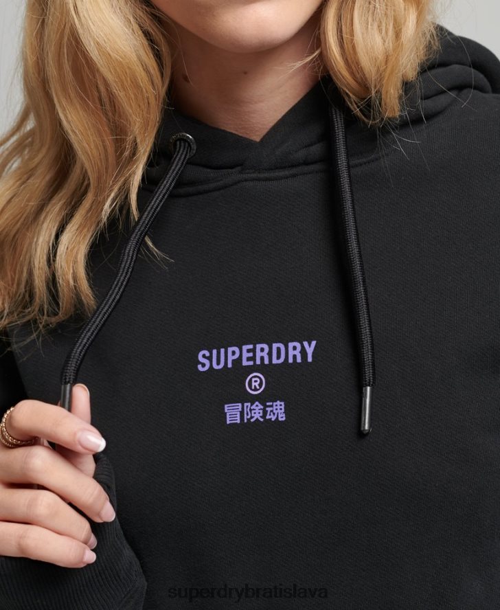 Superdry ženy nadrozmerná mikina s kapucňou s poltónovým logom 6B4ZTR3491 oblečenie čierna