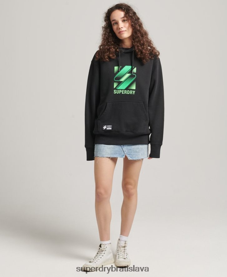 Superdry ženy nadrozmerná mikina s kapucňou s poltónovým logom 6B4ZTR5791 oblečenie čierna
