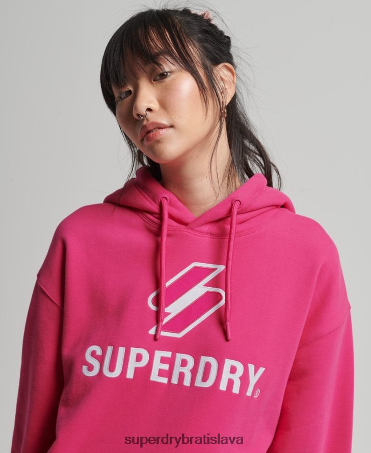 Superdry ženy nadrozmerná mikina s kapucňou so skladanou aplikáciou 6B4ZTR3432 oblečenie Ružová