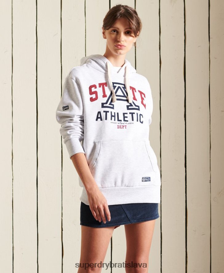 Superdry ženy nadrozmerná vysokoškolská štátna mikina s kapucňou 6B4ZTR5846 oblečenie svetlo šedá