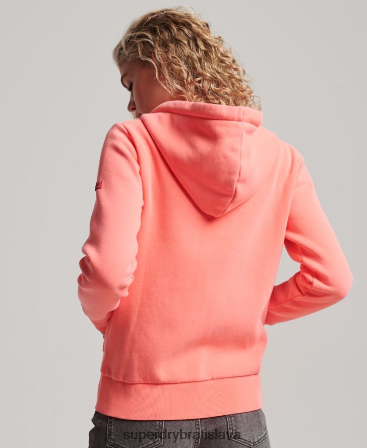 Superdry ženy neónová mikina na zips s vintage logom 6B4ZTR2065 oblečenie koralový