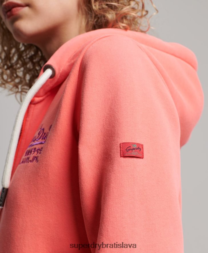 Superdry ženy neónová mikina na zips s vintage logom 6B4ZTR2065 oblečenie koralový