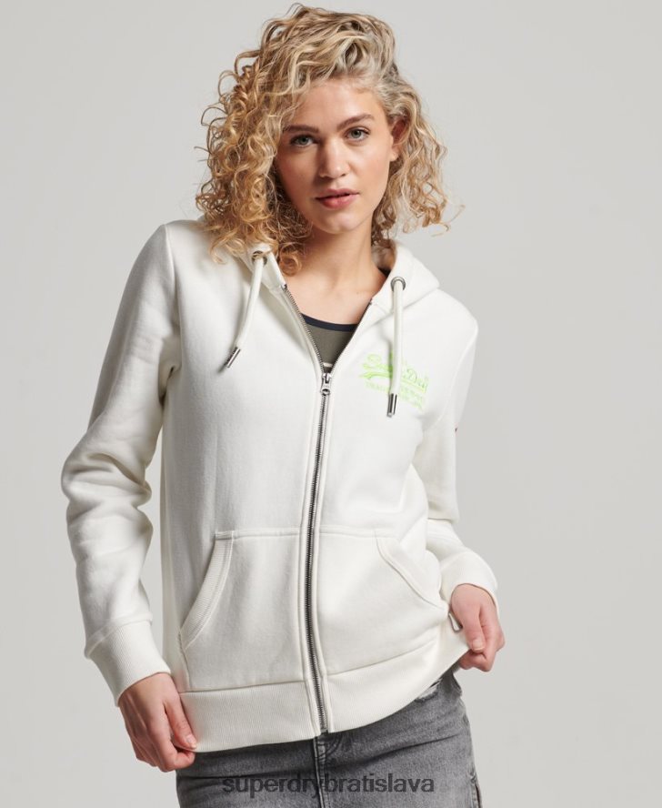 Superdry ženy neónová mikina na zips s vintage logom 6B4ZTR2252 oblečenie krém