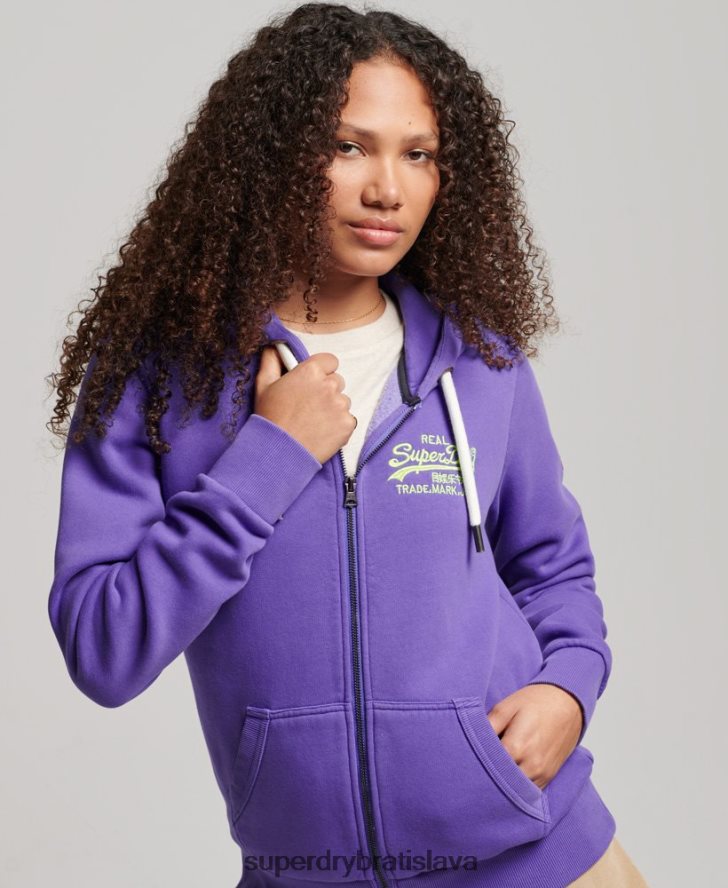 Superdry ženy neónová mikina na zips s vintage logom 6B4ZTR2287 oblečenie Fialová