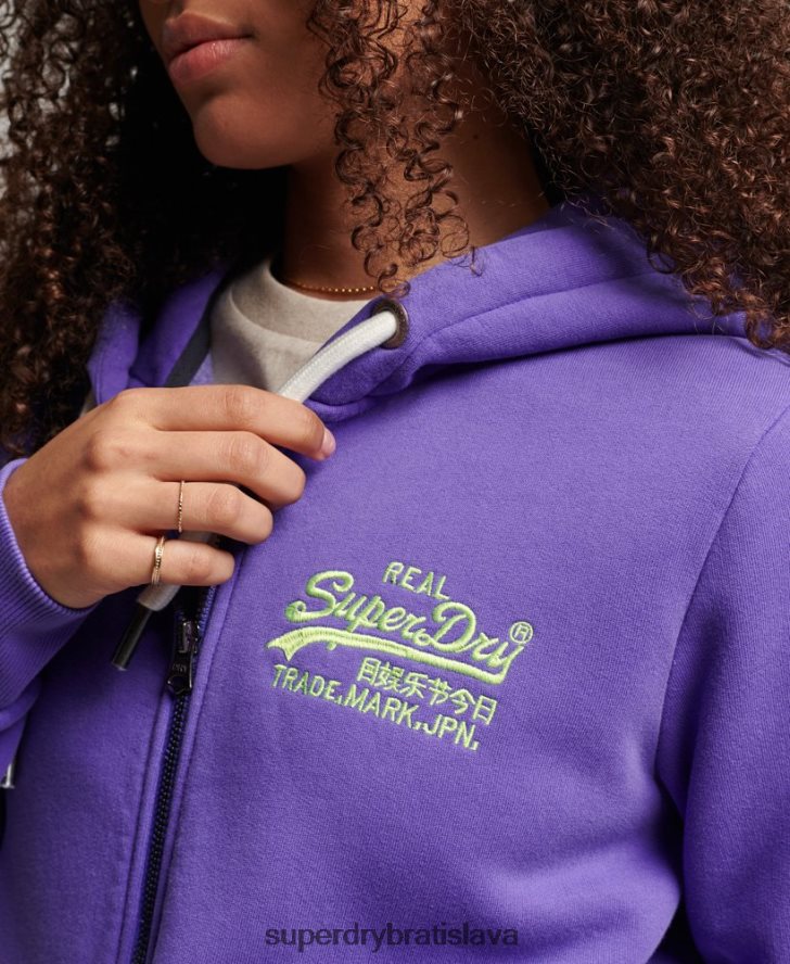 Superdry ženy neónová mikina na zips s vintage logom 6B4ZTR2287 oblečenie Fialová