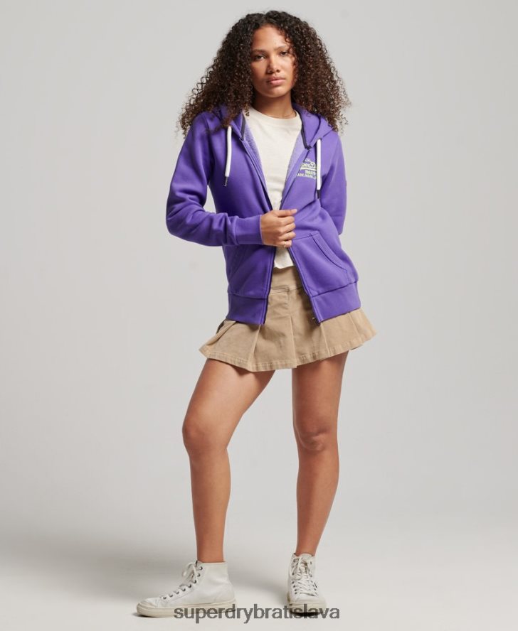 Superdry ženy neónová mikina na zips s vintage logom 6B4ZTR2287 oblečenie Fialová