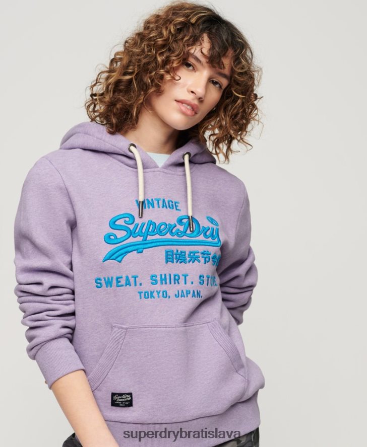Superdry ženy neónová mikina s vintage logom 6B4ZTR3282 oblečenie Fialová