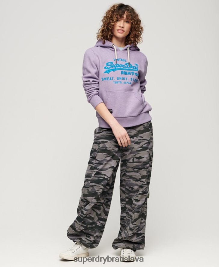 Superdry ženy neónová mikina s vintage logom 6B4ZTR3282 oblečenie Fialová