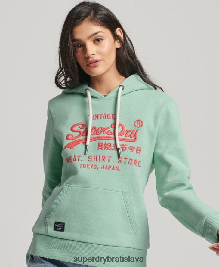 Superdry ženy neónová mikina s vintage logom 6B4ZTR3334 oblečenie zelená