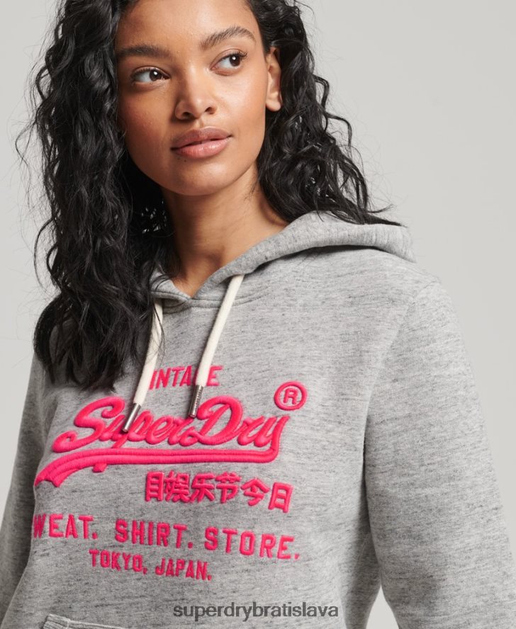 Superdry ženy neónová mikina s vintage logom 6B4ZTR3417 oblečenie sivá