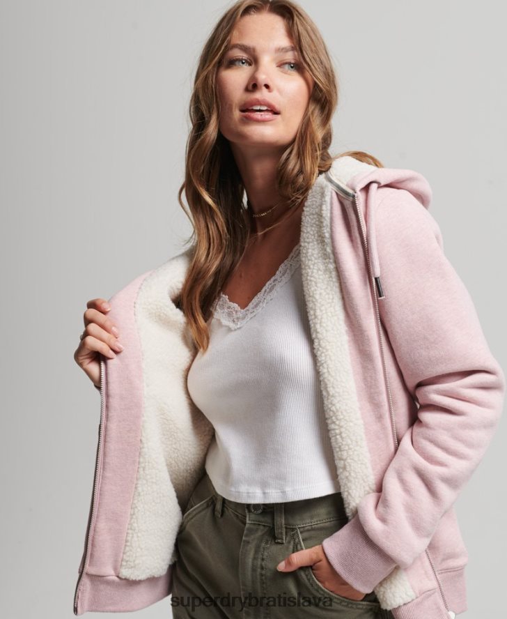 Superdry ženy nevyhnutná mikina na zips s podšívkou Borg 6B4ZTR5745 oblečenie Ružová