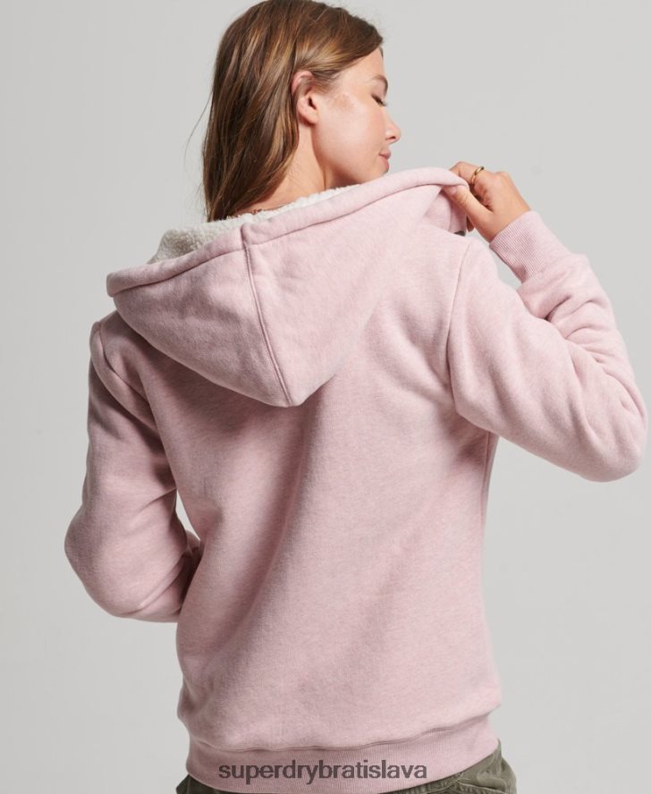 Superdry ženy nevyhnutná mikina na zips s podšívkou Borg 6B4ZTR5745 oblečenie Ružová