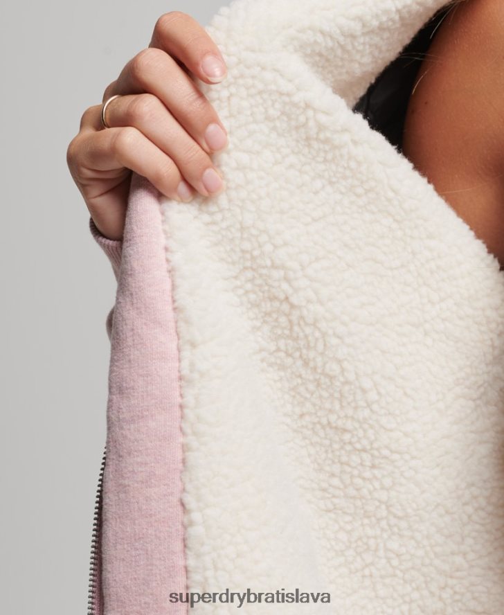 Superdry ženy nevyhnutná mikina na zips s podšívkou Borg 6B4ZTR5745 oblečenie Ružová