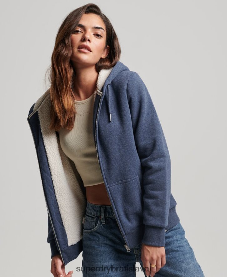 Superdry ženy nevyhnutná mikina na zips s podšívkou Borg 6B4ZTR5748 oblečenie námorníctvo