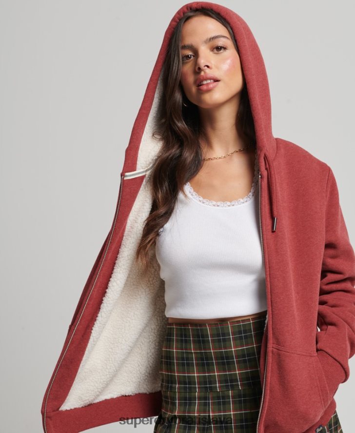 Superdry ženy nevyhnutná mikina na zips s podšívkou Borg 6B4ZTR5779 oblečenie červená