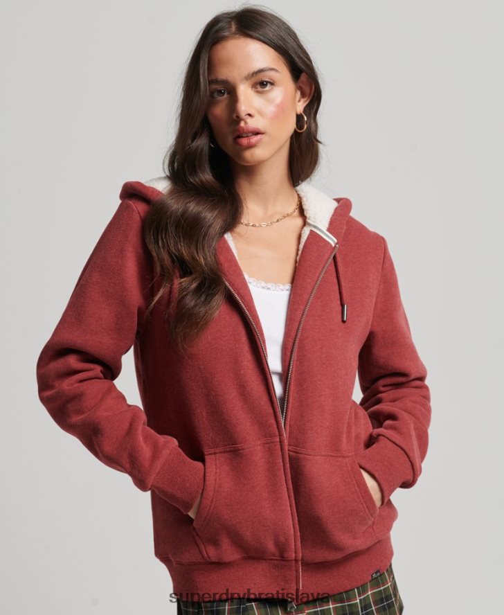 Superdry ženy nevyhnutná mikina na zips s podšívkou Borg 6B4ZTR5779 oblečenie červená